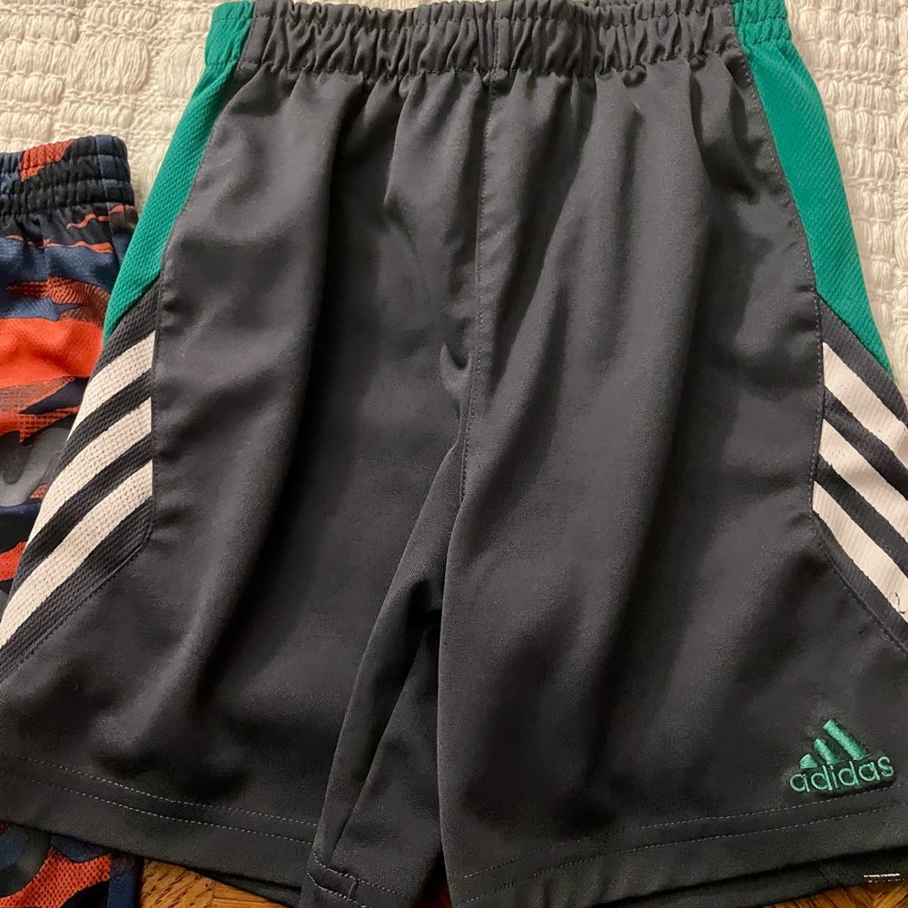 Adidas Kids Gray and Green Athletic Shorts